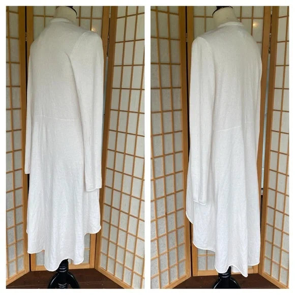 Megaschoni Cashmere Open Long High Low Ivory Cardigan SZ M - Picture 3 of 13